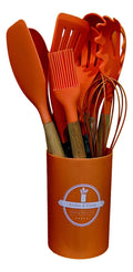 Kit 12 Utensílios De Cozinha Em Silicone E Cabo De Madeira