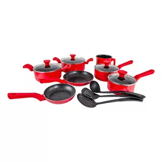 Conjunto Panelas 17 Pc Antiaderente Panela Pressão 4,5l Cor Vermelho